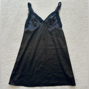 Elegant Black Lace Trim Slip Dress